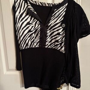 3 pc BELLAMI Black and White Zebra Print Blouse Style & Co shrug